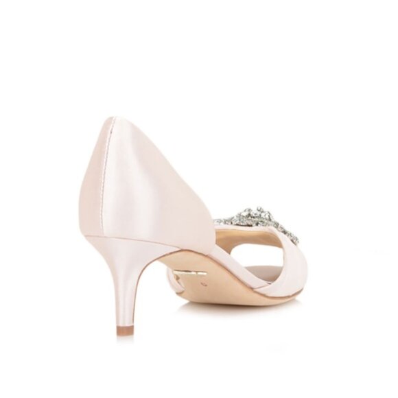 Badgley Mischka Sabine Light Pink Satin Crystal Bridal Wedding Heels Size 11 - Picture 3 of 16